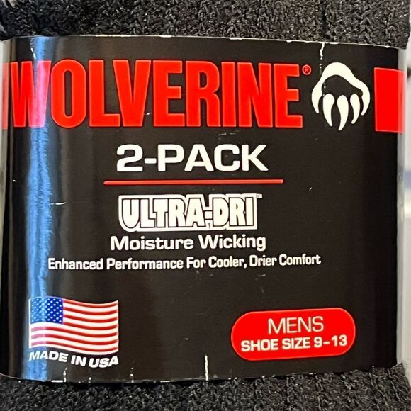 Wolverine Men’s Ultra-Dri Black Mid Calf Socks, 2 Pairs, NWT - Picture 4 of 5